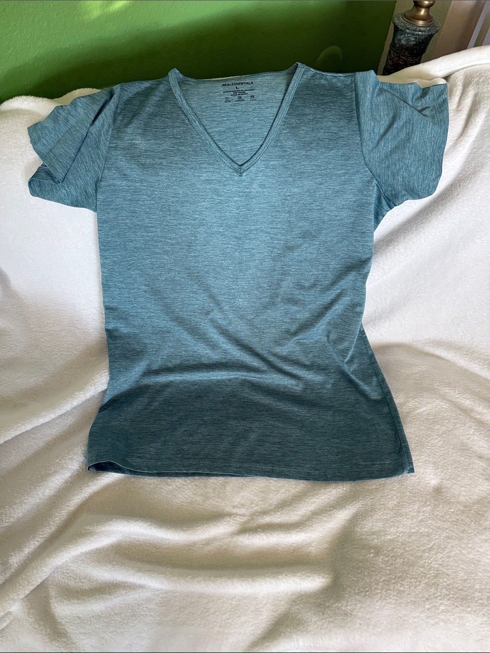 Essentials Womens Short Sleeve V‑Neck Tee in Teal Blue
